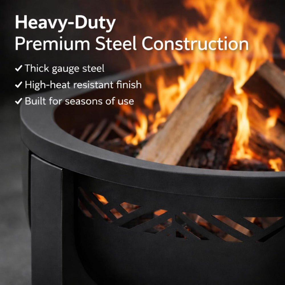 Fire Horse Wood Burning Fire Pit with Tabletop Lid, 26 Inch Outdoor Fire Pit ...