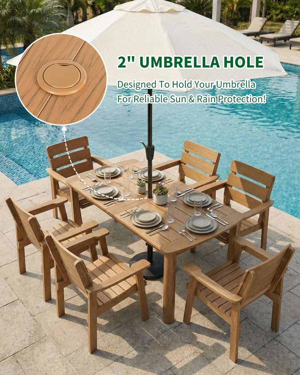 7-Piece Outdoor Dining Set, All-Weather HIPS Patio Table & Chairs for 6, ...