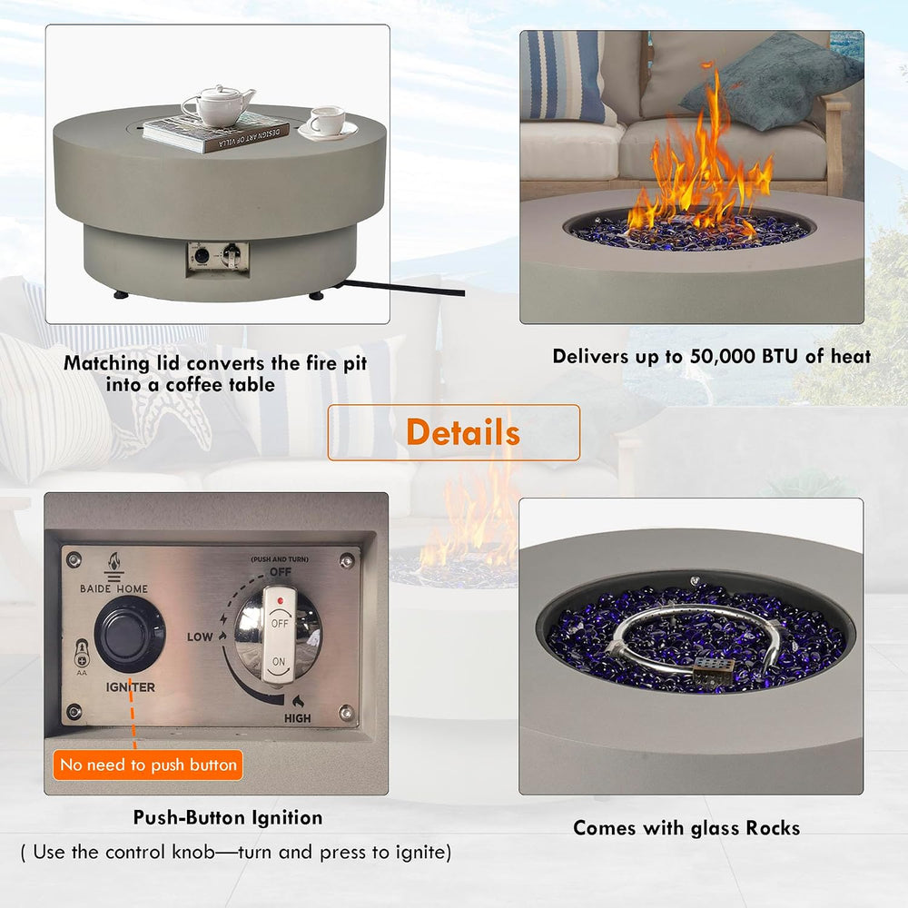 32-inch Outdoor Gas Fire Pit Table with Natural Gas Conversion Kit, 50,000BTU...