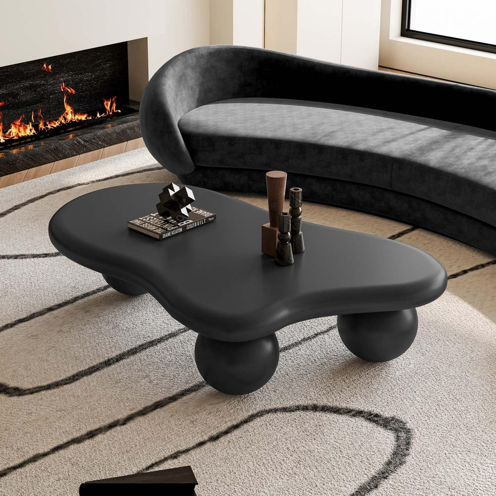 47" Modern Black Coffee Table Cloud Shape Low Center Table Cute Irregular
