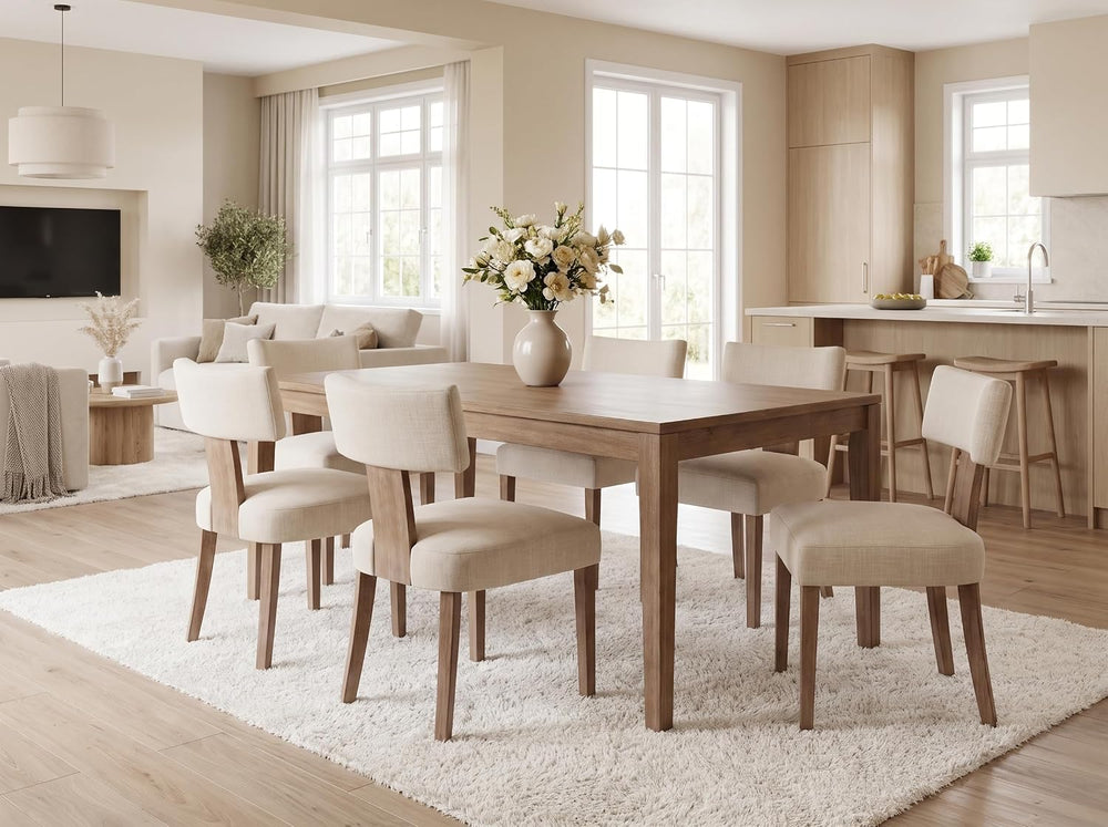 RIVOVA Mid Century Modern Dining Chairs Set of 6 Upholstered Linen Fabric Din...