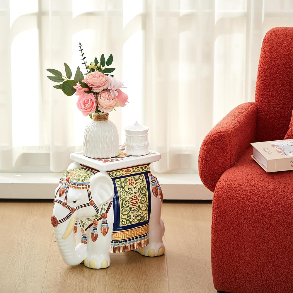 Leinuosen Elephant Garden Stool 16.5 Inch - Resin Elephant Side Table & P...