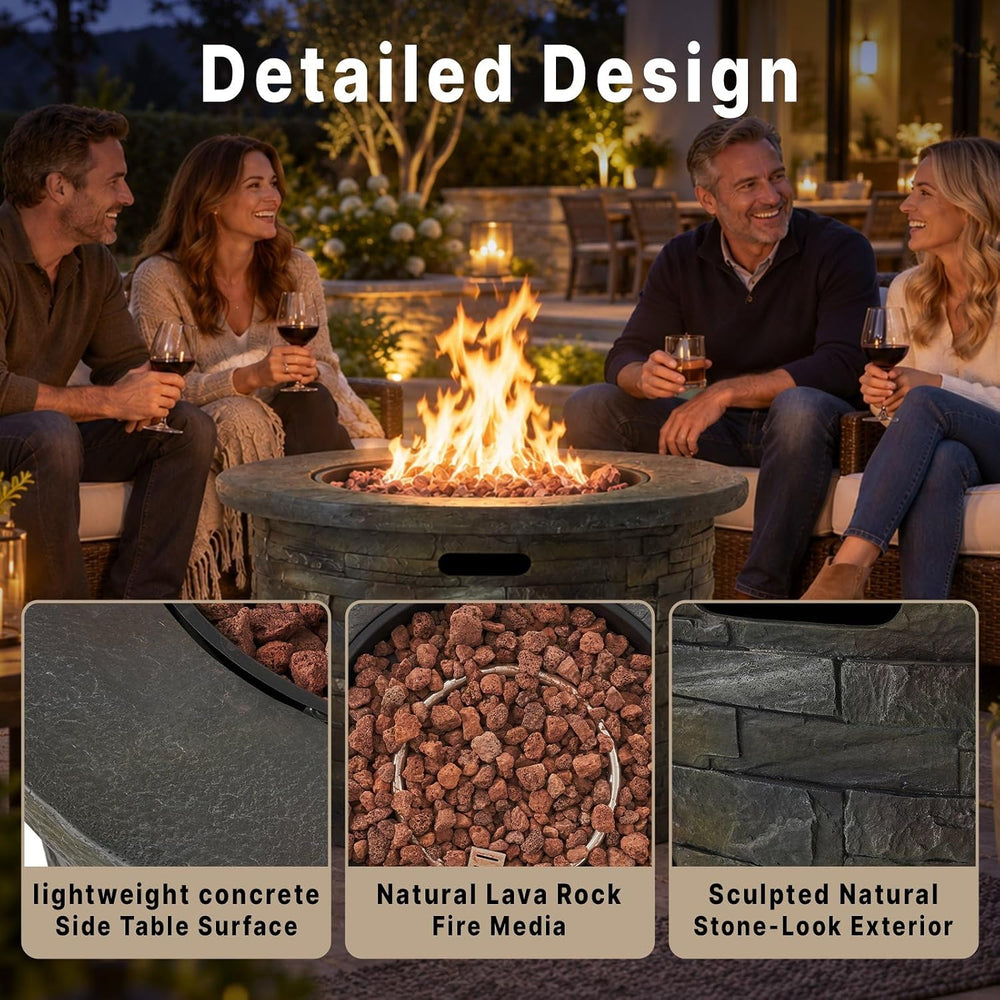 33" Propane Gas Fire Pit Table, 40,000 BTU Round Outdoor Concrete Fire P...