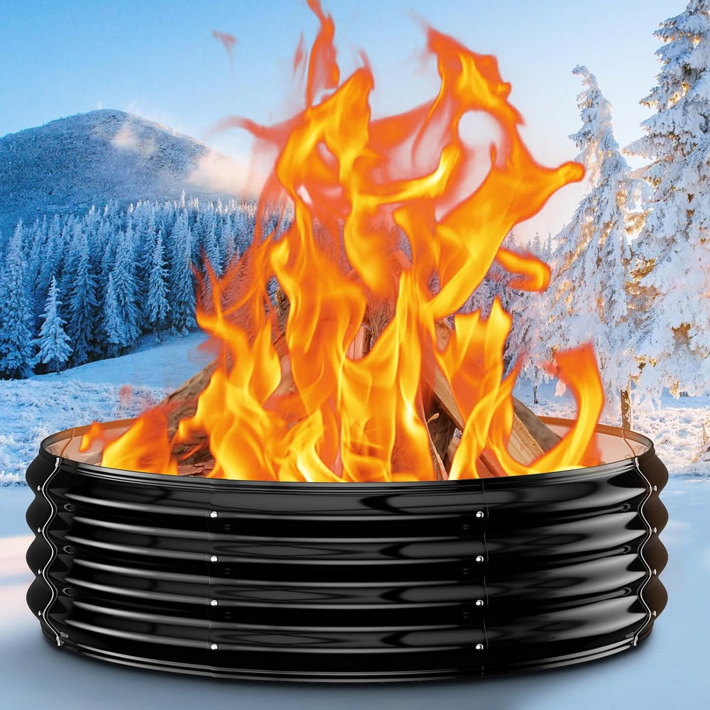 36" Heavy Duty Fire Pit Ring for Outside, Galvanized Steel Wood Burning ...