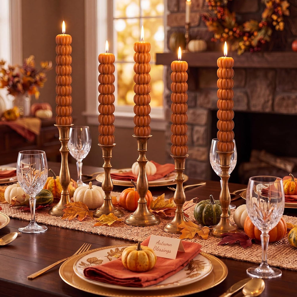 Conelist 5 Pcs Pumpkin Taper Candles Autumn Halloween Gifts, Warm Brown