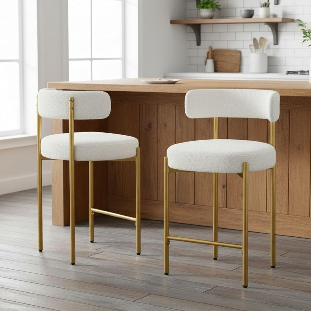 24" Counter Height Bar Stools Set of 4, Gold Legs, Cream White