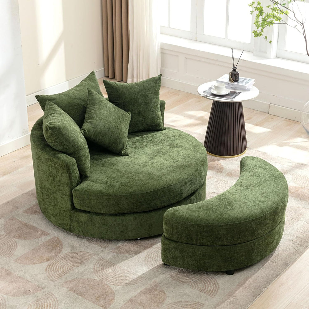 Merax 360° Swivel Barrel Chair with Half Moon Storage Ottoman, Oversized Leis...