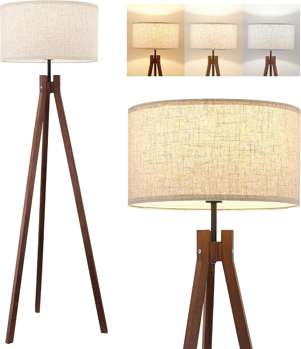 ELYONA Wood Tripod Floor Lamp, Mid Century Reading Standing Lamp with 3 Color...
