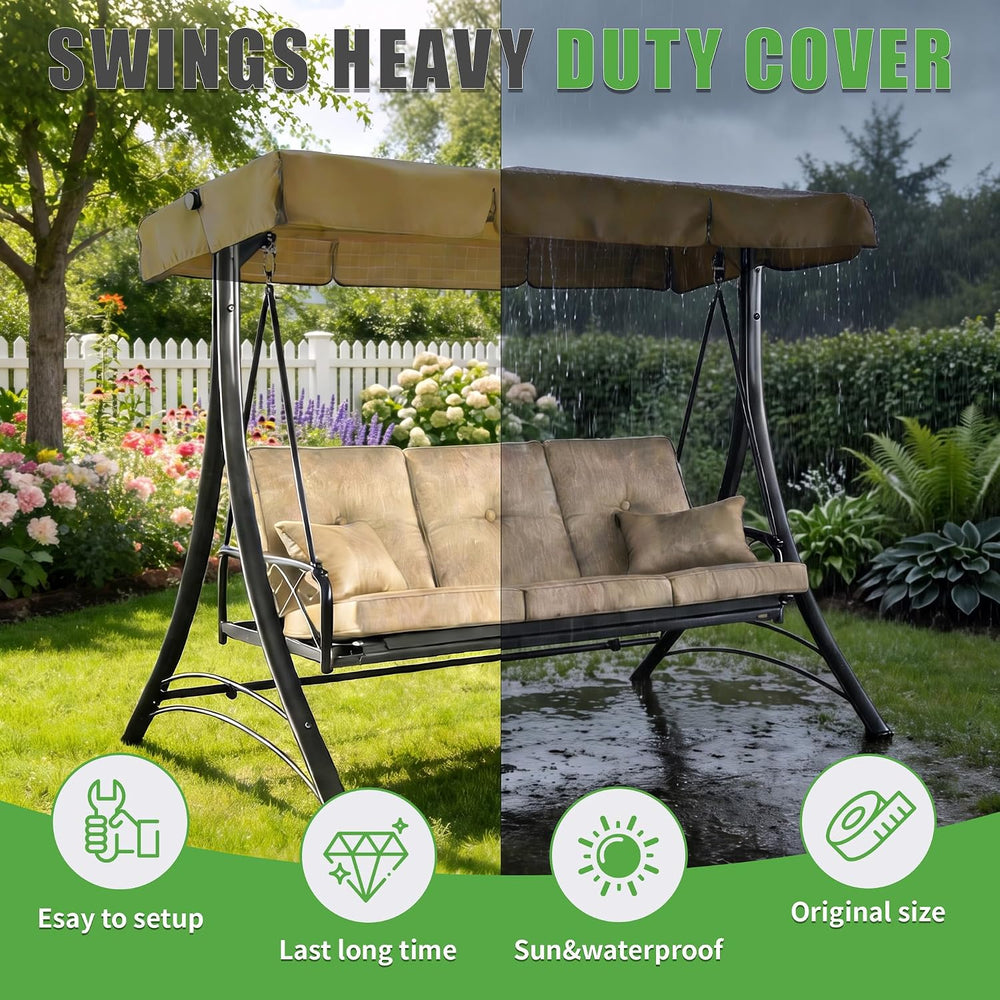 3 Person Patio Swing Replacement Canopy, Khaki