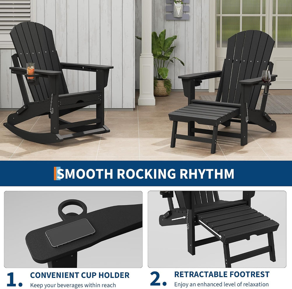 Rocking Adirondack Chairs Set of 2, Folding Adirondack Rocking Chair With Foo...