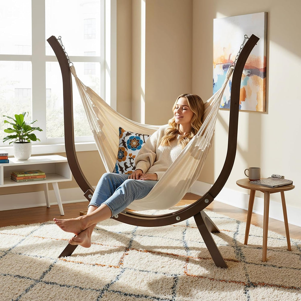 ONCLOUD 550 LBS Hand-Made Elegant Hammock Chair W/Stand, Premium Curved Woode...