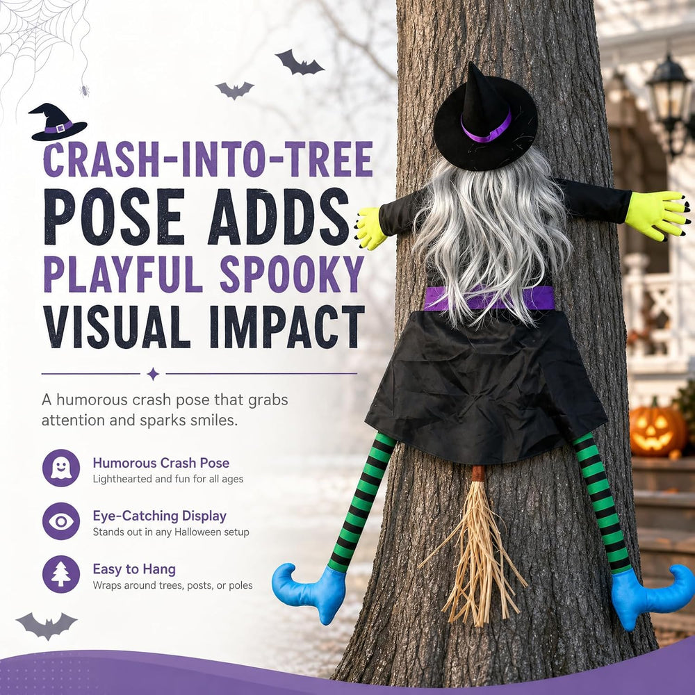 Halloween Decoration Outdoor, Tree Hugging Witch with Silver Gray Hair