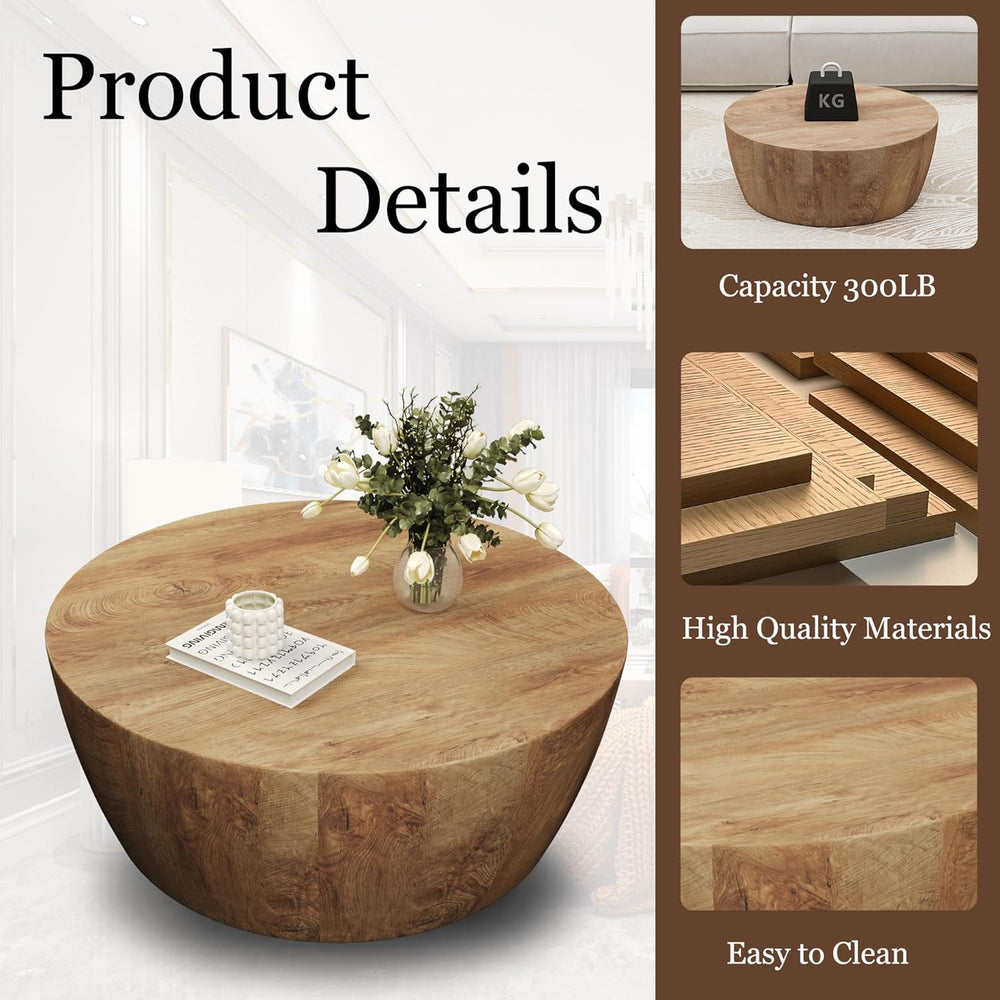 30" Round Coffee Table, Drum Coffee Tables for Living Room, Vintage Reve...