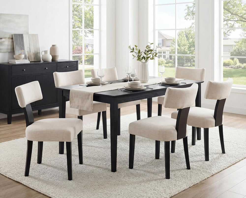 RIVOVA Mid Century Modern Dining Chairs Set of 6 Farmhouse Linen Fabric Uphol...