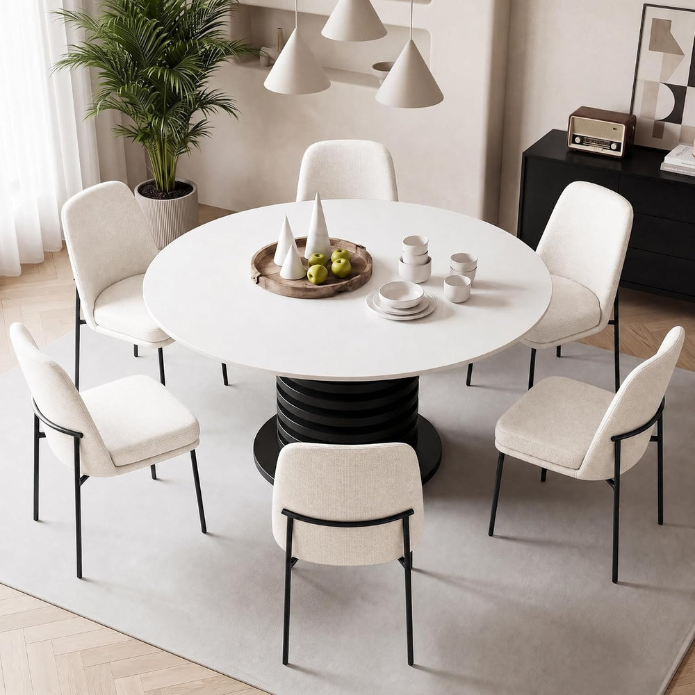 COLAMY Leather Dining Chairs Set of 2 with Metal Legs, Beige
