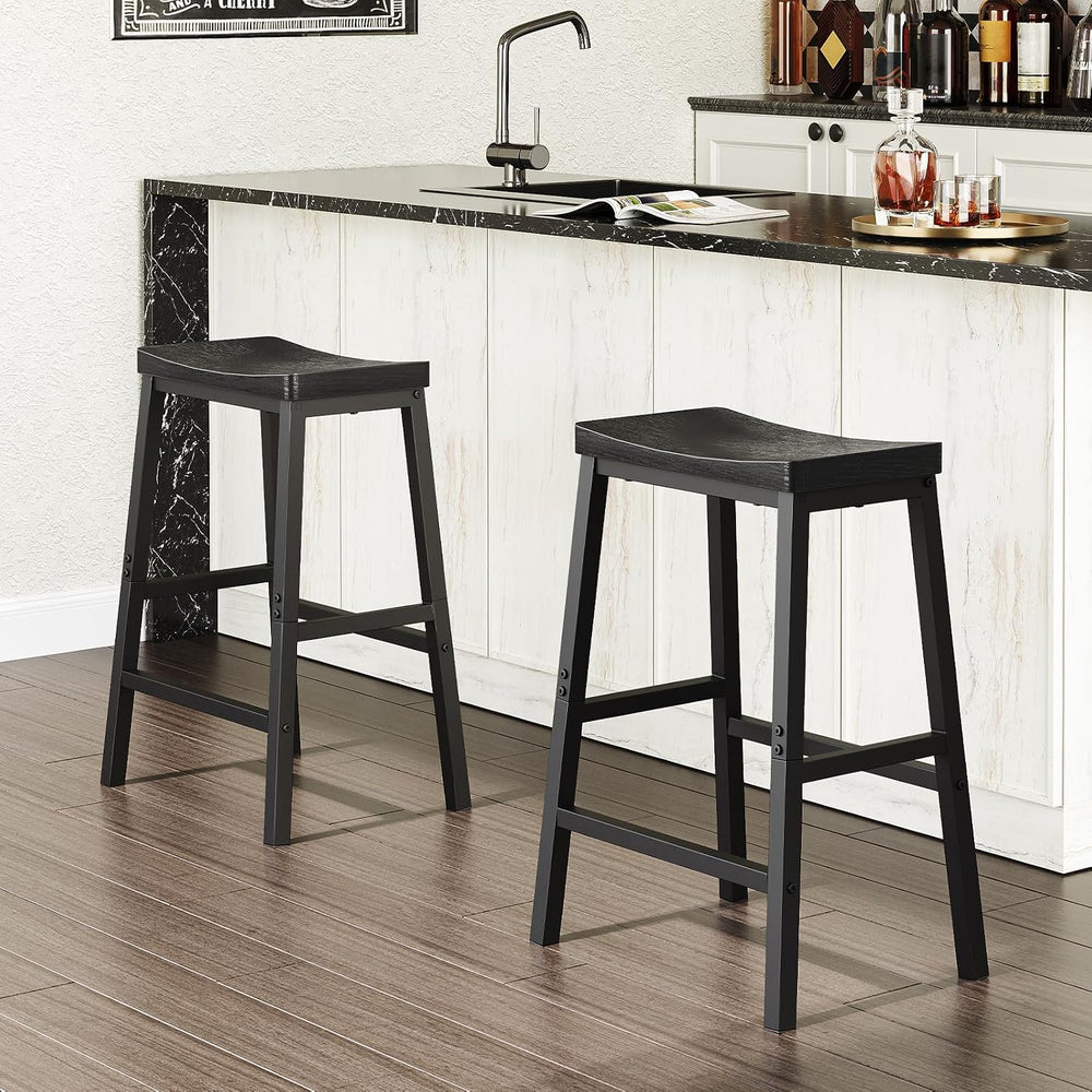 HOOBRO Bar Stools, Set of 2 Bar Chairs, 23.6 Inch Saddle Stools, Kitchen Coun...