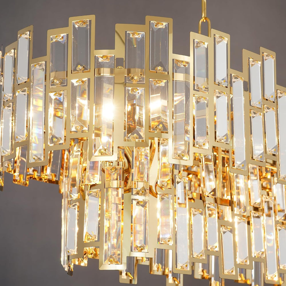 51 Inch Modern Large Crystal Chandelier Light Luxury Gold Rectangular Chandel...