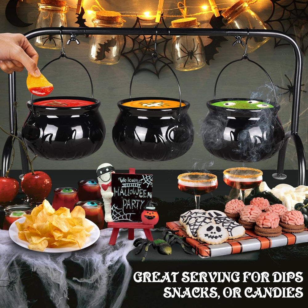 Halloween Party Decorations, 3 Ceramic Witches Cauldron Serving Bowls Set