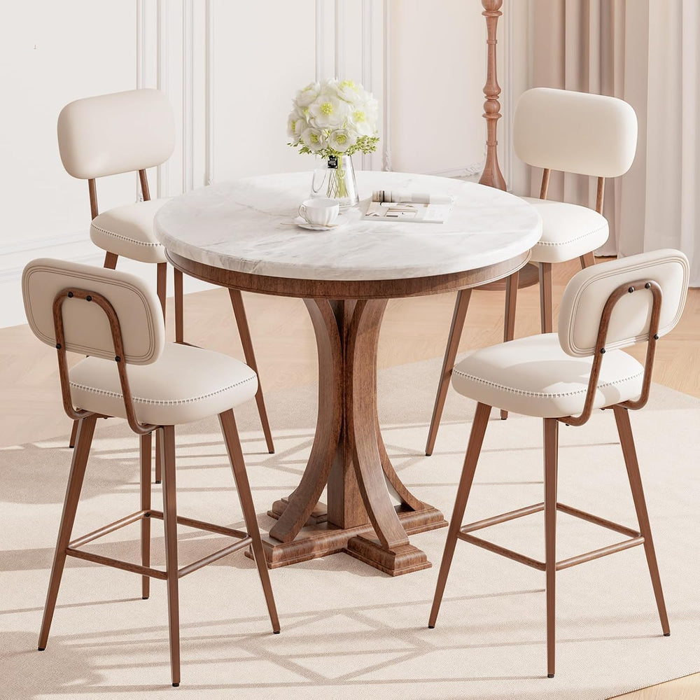 MALOL 26“ Mid Century Leather Swivel Bar Stools Set of 2, Beige