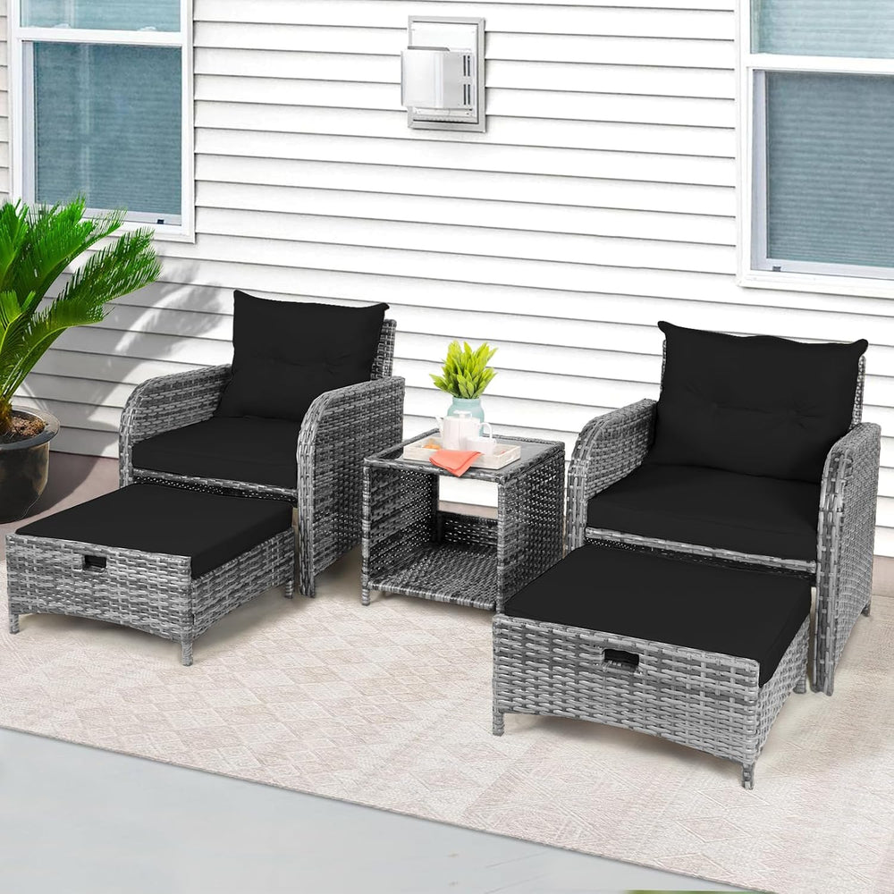 5 Pieces Wicker Outdoor Patio Chairs with Ottoman, PE Wicker Rattan Patio Con...