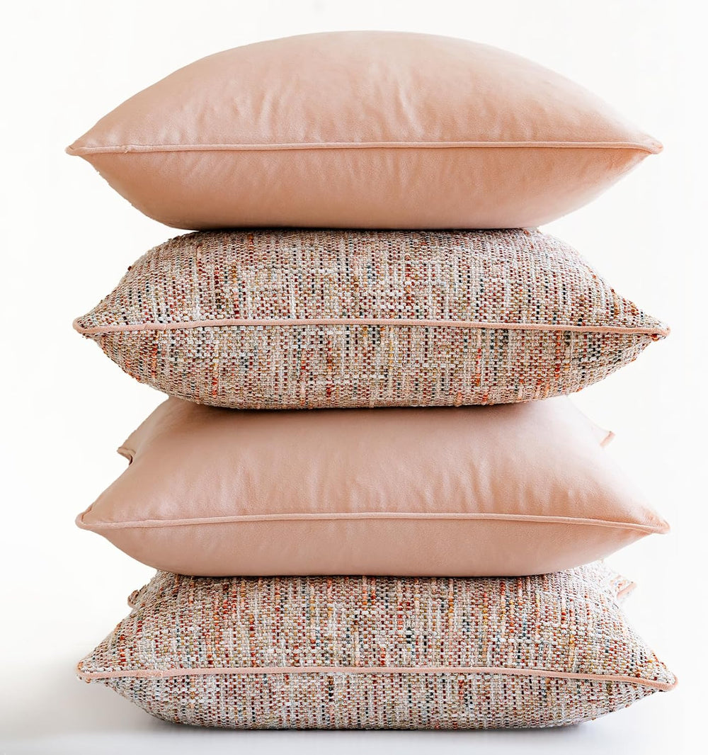 a moment Light Pink 4 Pack Throw Pillow Covers - Chenille & Velvet Set wi...