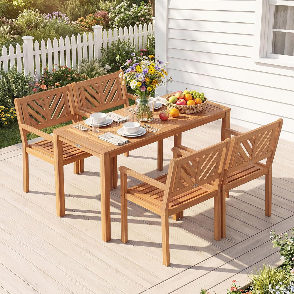 Tangkula Acacia Wood Patio Dining Chairs Set of 2
