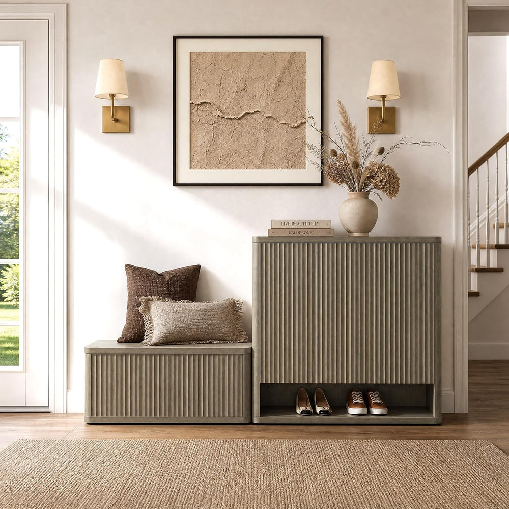 SICOTAS Storage Bench 40.2" Wide Shoe Bench with Lift Top Large Wooden S...