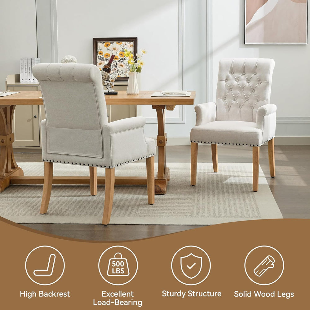 WUTUTUEE Fabric Dining Chair with Arms, Upholstered Tufted High Back Dining R...