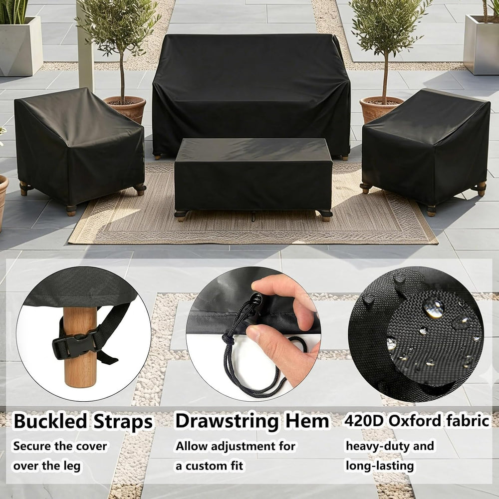 Patio Furniture Set Covers 4 Piece, 420D Oxford Waterproof with Drawstring, A...