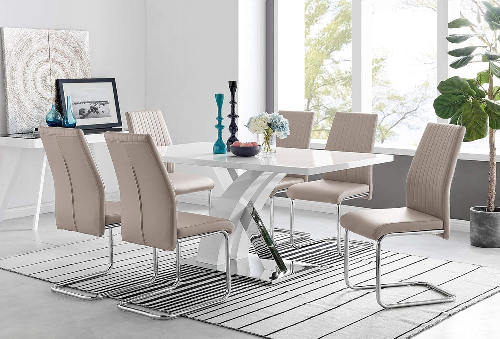 Furniturebox UK Atlanta Modern Rectangle Chrome Metal White High Gloss Dining...