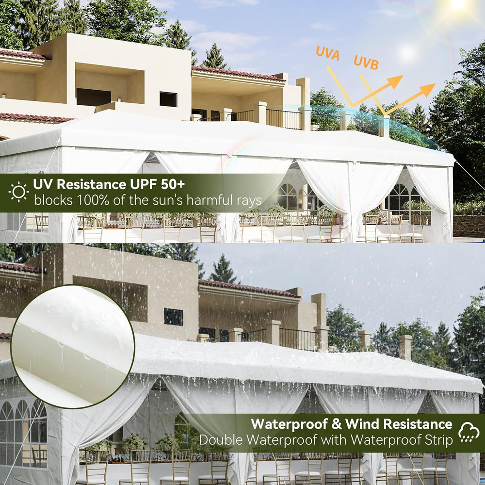 Aoxun 10x30 Pop Up Canopy Tent with LED Light, Party Tent, White