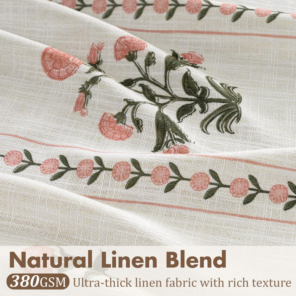 Floral Pinch Pleated Linen Curtains,Pink & White,40" W x 84" L