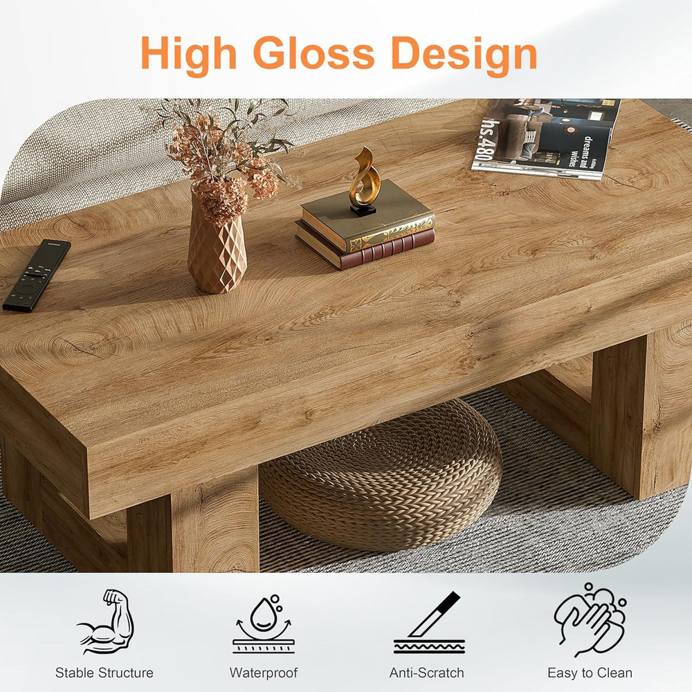 Rectangular Coffee Table, Heavy Duty Center Tables with Annual Ring Pattern, ...