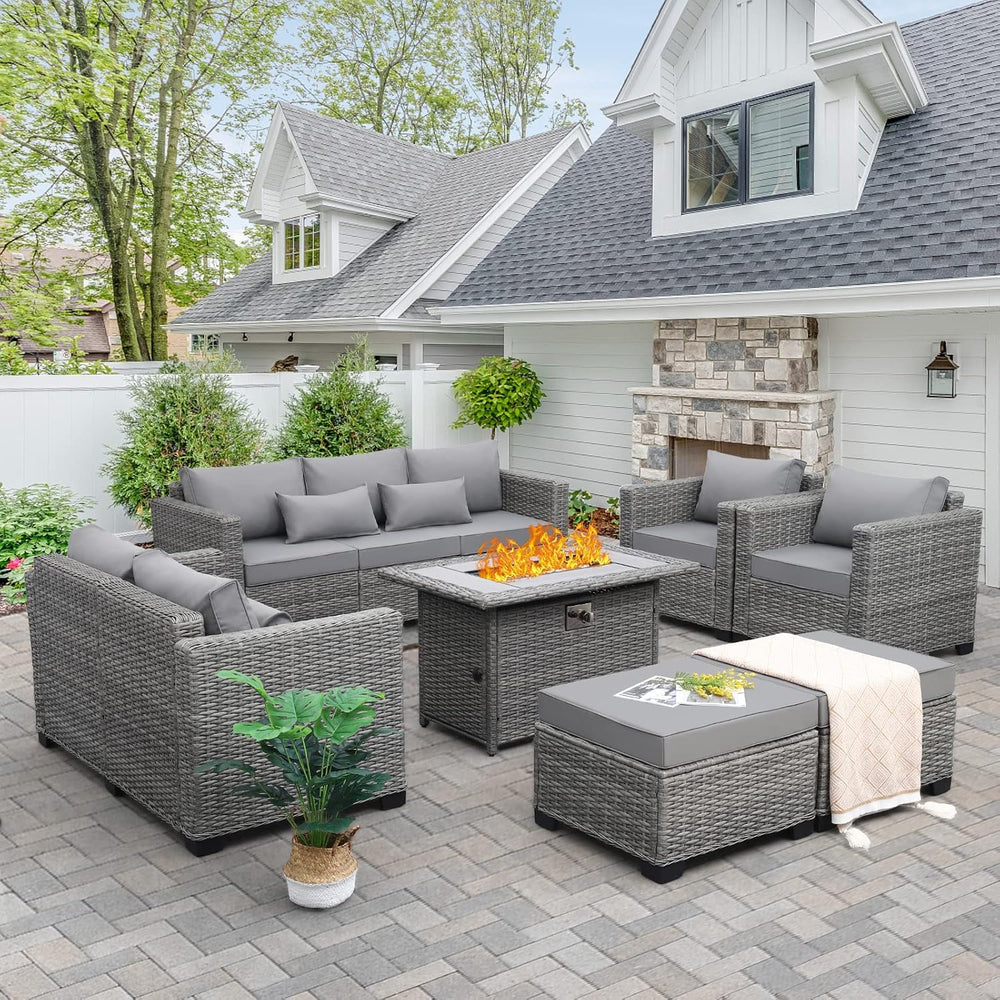 60000 BTU Wicker Gas Fire Pit Outdoor Fire Pit Table 45 Inch Fire Pits for Ou...