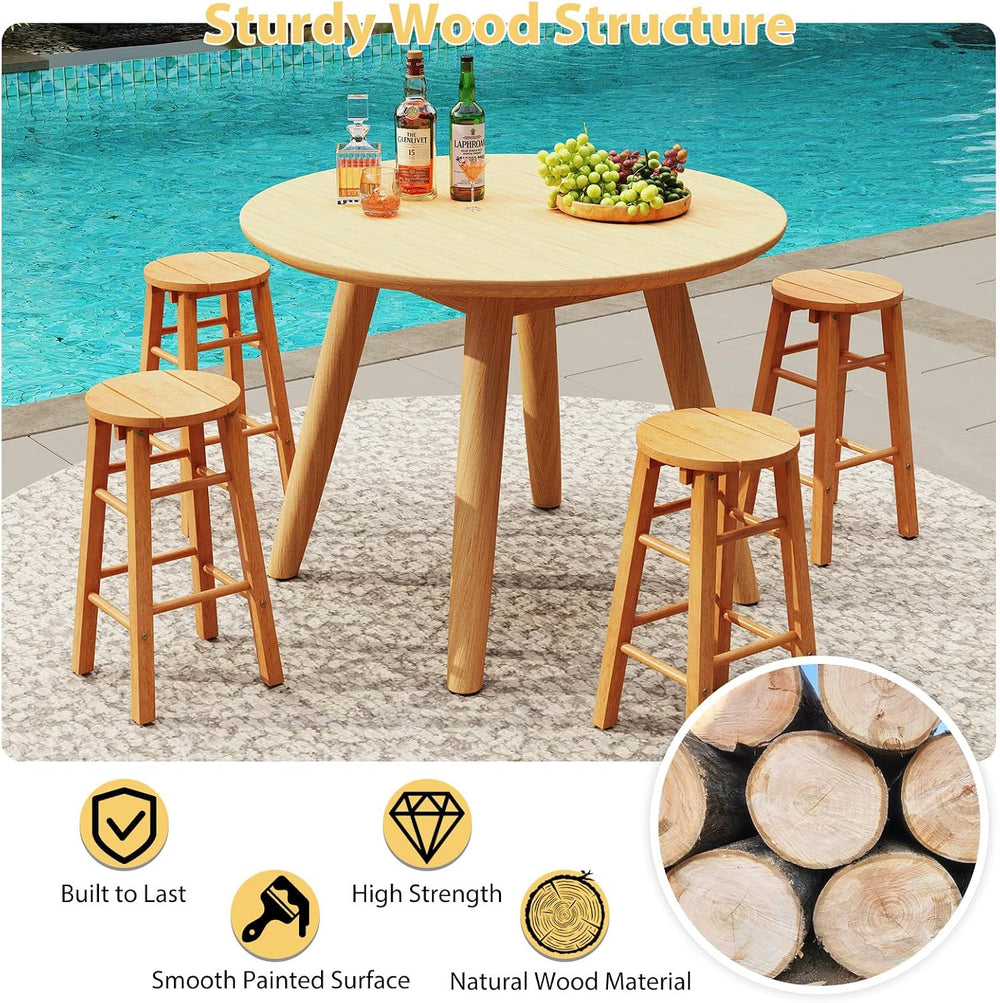 Tangkula Outdoor Wood Bar Stools Set of 2, Counter Height Backless Patio Bars...