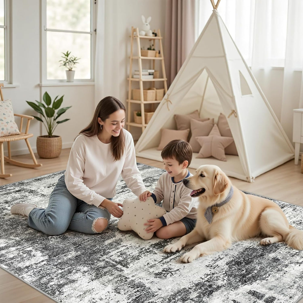 Tosuoka 9x12 Area Rugs for Living Room Abstract Washable Black Rug