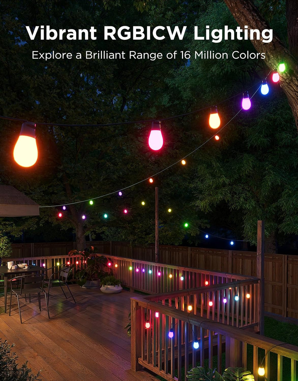 Govee S14 Bulb Outdoor String Lights 2, 96ft RGBICWW, 30 LED Bulbs, IP66