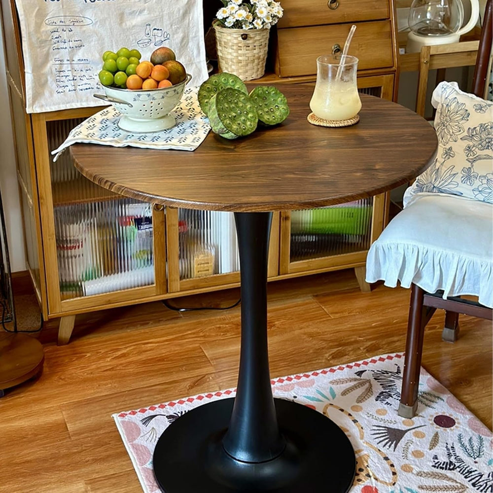 23.4" Round Tulip Dining Table for 2-4 People with Walnut Top and Black ...
