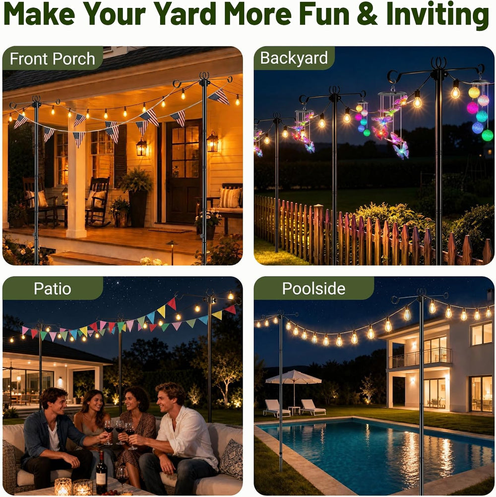 4 Pack Outdoor String Light Poles 10 ft with Detachable Side Crossbars