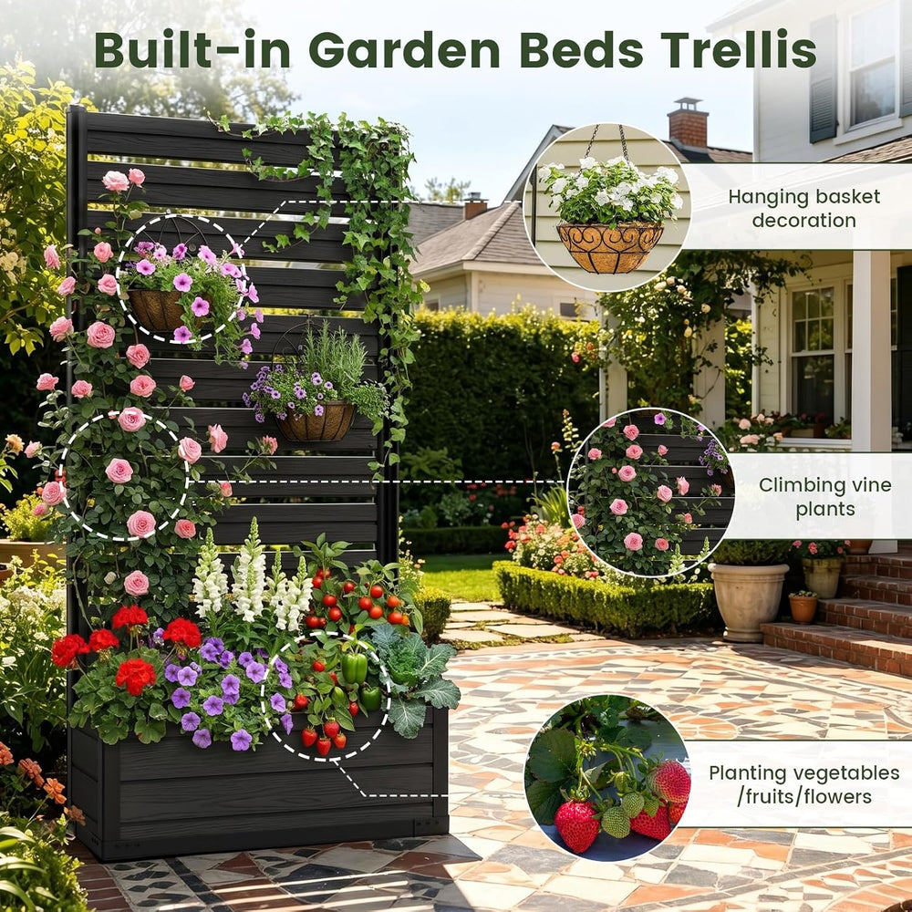 Plastic Raised Garden Bed with Trellis, 73.8"x36"x14" Planter ...