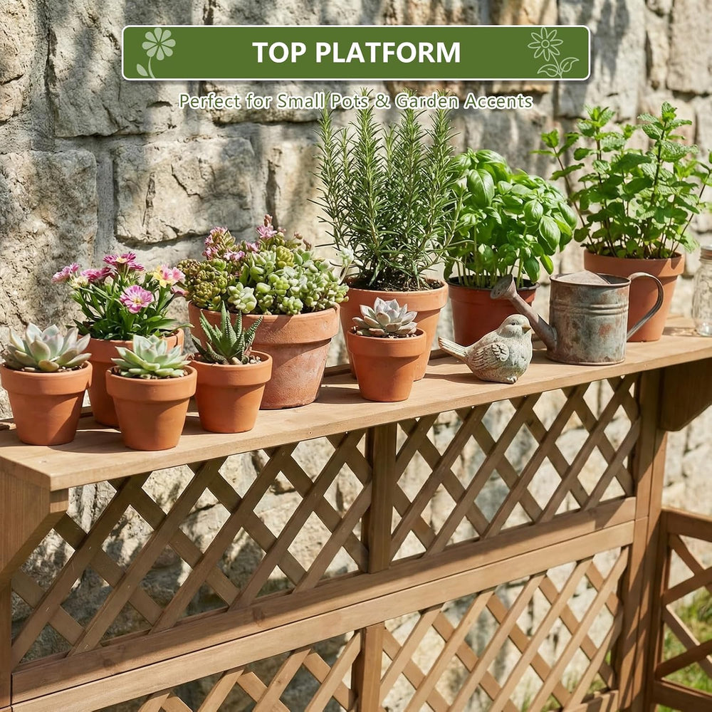 Raised Garden Bed with Trellis, 2-Tier Elevated Planter Box, Wooden Outdoor P...