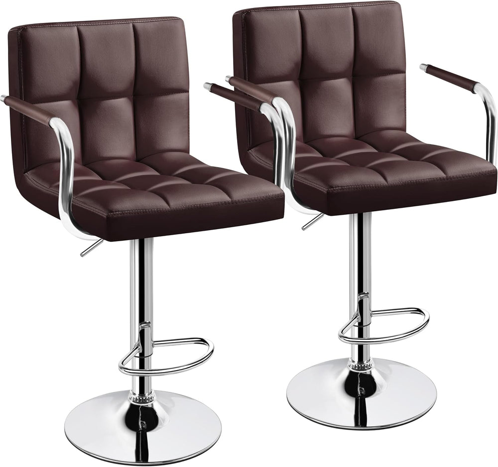 Yaheetech Bar Stools Set of 2, Swivel with Backs, Adjustable Height, Brown