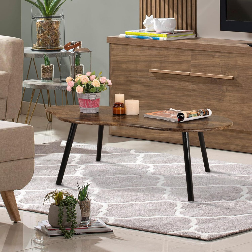 Small Cloud Shape Coffee Table Wooden Center Table, Retro Brown