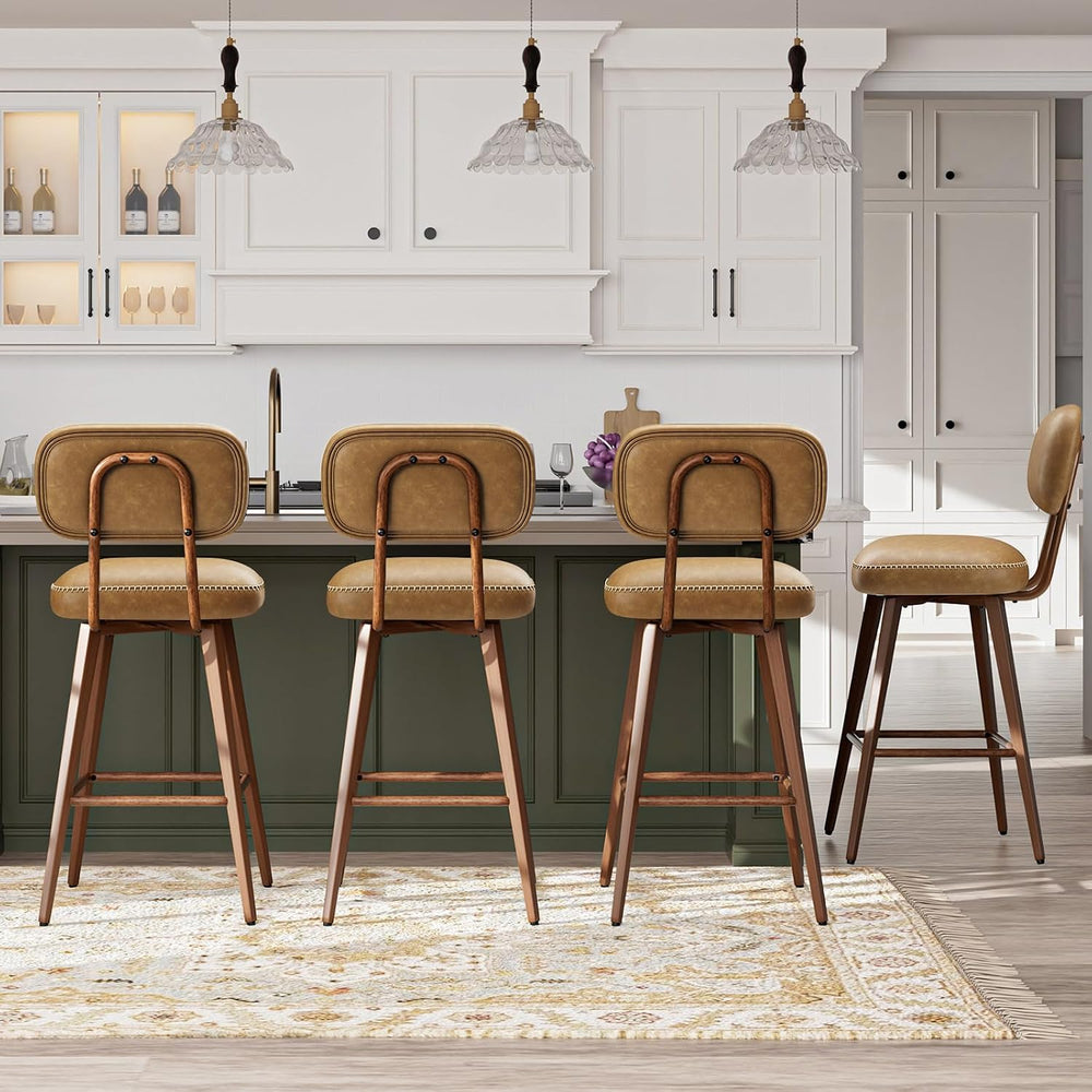 MALOL 26“ Swivel Bar Stools Set of 4, Mid Century PU Leather Counter Height B...