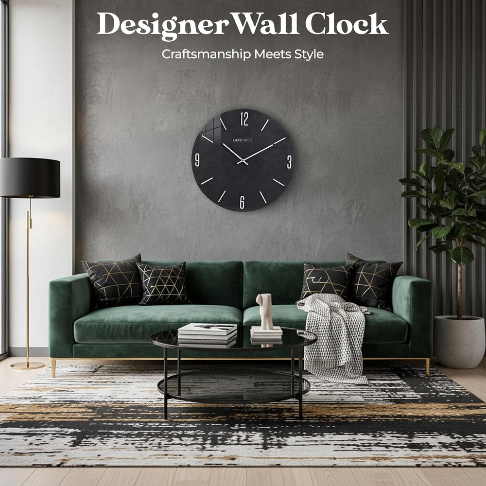 16 Inch Silent Non-Ticking Modern 3D Wall Clock Charcoal Grove, Glass Face