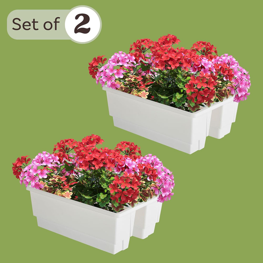 Railing Planter Box 2-Pack - 20.75-Inch Flower Boxes with Removable Drainage ...