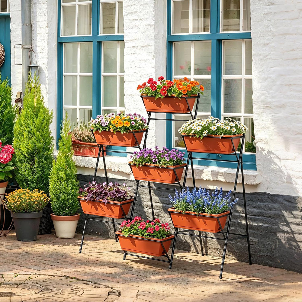 Raised Garden Bed Tiered Vertical Standing Planter Box Outdoor, Red