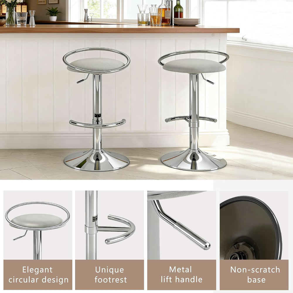 Bar Stools Set of 2, Adjustable Swivel Counter Stools with Upholstered Seat, ...