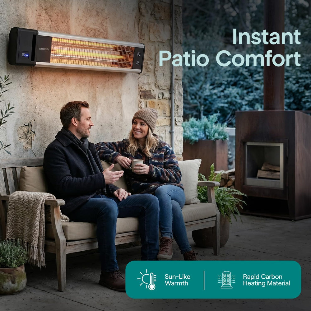 SereneLife Infrared Patio Heater, 1500W, IP65 Approved, Odorless, Wall-Mounte...