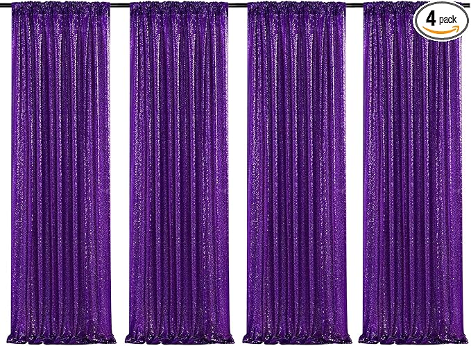 Poise3EHome Purple Sequin Backdrop Curtain,4 Panels 2FTx8FT Glitter Backgroun...